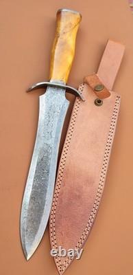 Dague en acier damassé fait main sur mesure, forgée au charbon, pleine tang avec étui Dague en acier damassé fait main sur mesure, forgée au charbon, pleine tang avec étui