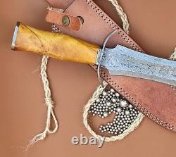 Dague en acier damassé fait main sur mesure, forgée au charbon, pleine tang avec étui Dague en acier damassé fait main sur mesure, forgée au charbon, pleine tang avec étui