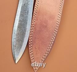 Dague en acier damassé fait main sur mesure, forgée au charbon, pleine tang avec étui Dague en acier damassé fait main sur mesure, forgée au charbon, pleine tang avec étui