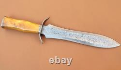 Dague en acier damassé fait main sur mesure, forgée au charbon, pleine tang avec étui Dague en acier damassé fait main sur mesure, forgée au charbon, pleine tang avec étui