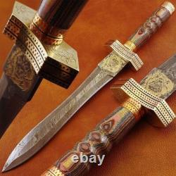 Dague en damas fait main personnalisée, couteau viking de camping avec poignée en micarta + étui