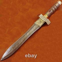 Dague en damas fait main personnalisée, couteau viking de camping avec poignée en micarta + étui
