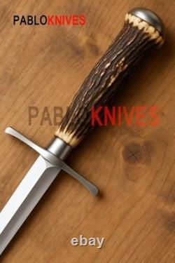 Dagues de chasse artisanales haut de gamme en acier J2 avec manche en bois de cerf