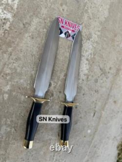 Ensemble de 2 - Couteau de chasse Bowie en acier au carbone fait main sur mesure avec étui