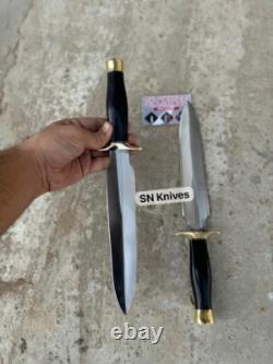 Ensemble de 2 - Couteau de chasse Bowie en acier au carbone fait main sur mesure avec étui