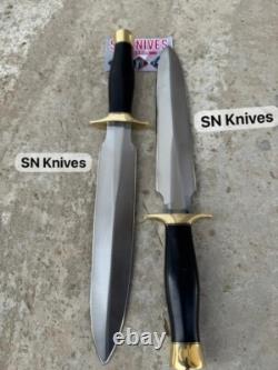 Ensemble de 2 - Couteau de chasse Bowie en acier au carbone fait main sur mesure avec étui