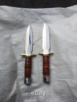 Ensemble de 2 couteaux de chasse et Bowie avec poignées en cuir empilées faits main sur mesure
