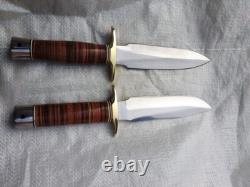 Ensemble de 2 couteaux de chasse et Bowie avec poignées en cuir empilées faits main sur mesure