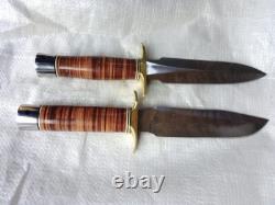 Ensemble de 2 couteaux de chasse et Bowie avec poignées en cuir empilées faits main sur mesure