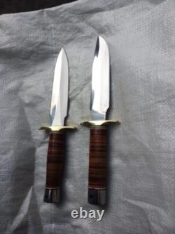 Ensemble de 2 couteaux de chasse et Bowie avec poignées en cuir empilées faits main sur mesure