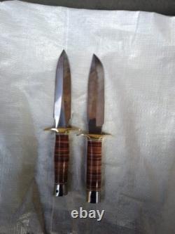 Ensemble de 2 couteaux de chasse et Bowie avec poignées en cuir empilées faits main sur mesure