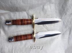Ensemble de 2 couteaux de chasse et Bowie avec poignées en cuir empilées faits main sur mesure