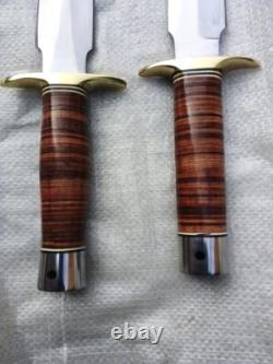 Ensemble de 2 couteaux de chasse et Bowie avec poignées en cuir empilées faits main sur mesure