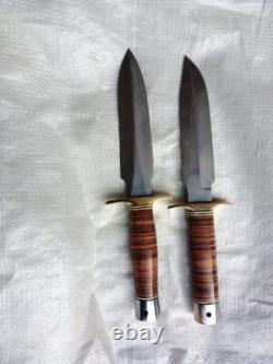 Ensemble de 2 couteaux de chasse et Bowie avec poignées en cuir empilées faits main sur mesure