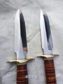 Ensemble de 2 couteaux de chasse et Bowie avec poignées en cuir empilées faits main sur mesure