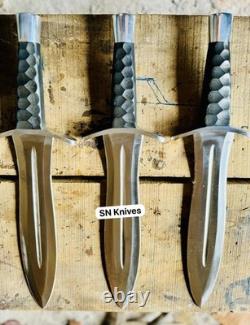 Ensemble de 3 couteaux de chasse Bowie en acier à outils D2 fabriqués à la main sur mesure, manche en micarta