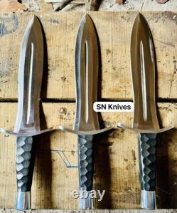 Ensemble de 3 couteaux de chasse Bowie en acier à outils D2 fabriqués à la main sur mesure, manche en micarta