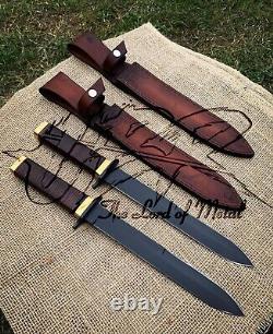 Ensemble de couteaux de chasse Ubr en acier au carbone fait sur mesure et à manche en bois de cerf