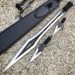 Épée sauvage personnalisée et faite à la main, avec 2 poignards courts en acier au carbone, avec étui.