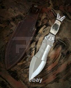 Fait À La Main Personnalisée D2 Outil En Acier Antler Stag Dagger Bowie Double Hunting Side Couteau