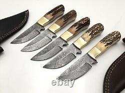 Forges de Damas : Couteau de chasse de campement fait main sur mesure avec manche en bois de cerf et étui