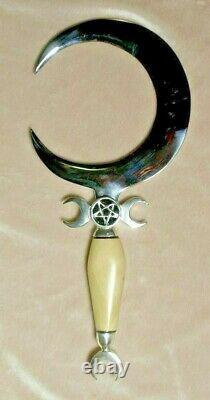 Handmade Crescent Moon Dagger Rituel Athame Boline Curved Knife Bone Handle