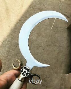 Handmade Crescent Moon Dagger Rituel Athame Boline Curved Knife Bone Handle
