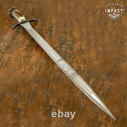 Impact Cutlery – Rare dague d’art sur mesure en acier D2, couteau-épée avec couronne en bois de cerf