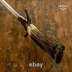 Impact Cutlery – Rare dague d’art sur mesure en acier D2, couteau-épée avec couronne en bois de cerf