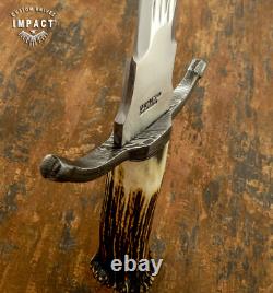 Impact Cutlery – Rare dague d’art sur mesure en acier D2, couteau-épée avec couronne en bois de cerf