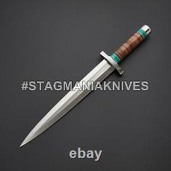 John Henry Rare Hand Forged D2 Acier Hunting Dagger Knife - Établissement Stacked Leather