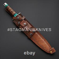 John Henry Rare Hand Forged D2 Acier Hunting Dagger Knife - Établissement Stacked Leather