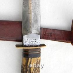 Kuno Ritter/Gutmann Solingen Allemagne années 1950 dague de chasse à manche en bois de cerf avec fourreau d'origine