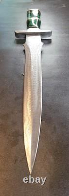 Lames badass, dague de chasse et de combat en damas faite à la main, manche en résine verte - BA847