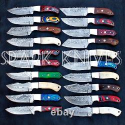 Lot De 20 Spark Custom Handmade Damascus Acier Montant Skinner Knives Avec Pouche