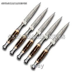Lot De 5 Poignées D'acier Damascus Fabricant Dagger Knife-edc, Gift