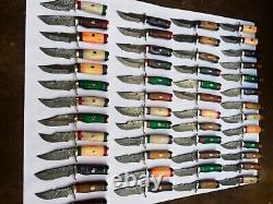 Lot De 50 6 Pouces Handmade Damascus Acier Skiner Knife Wood Handle Avec Sheath 1