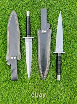 Lot de 2 couteaux poignards militaires D2 Sykes Fairbairn à double tranchant faits main
