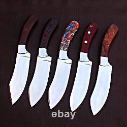 Lot de 5 couteaux de chasse skinner en acier D2 fait main sur mesure.