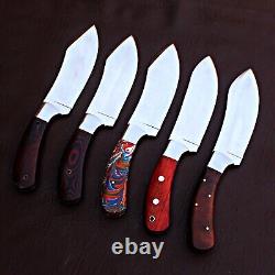 Lot de 5 couteaux de chasse skinner en acier D2 fait main sur mesure.