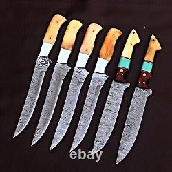 Lot de 6 couteaux de chasse et de chef en acier damas fait main personnalisé
