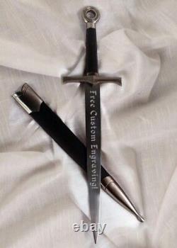 Nouvelle dague forgée à la main sur mesure avec fourreau et gravure personnalisée du nom.