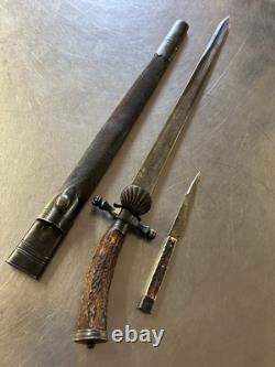 POIGNARD DE CHASSE ÉPEE COURTE AVEC COUTEAU ANTIQUE / VINTAGE Anciens Couteaux de Combat
