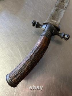 POIGNARD DE CHASSE ÉPEE COURTE AVEC COUTEAU ANTIQUE / VINTAGE Anciens Couteaux de Combat