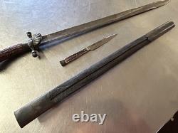 POIGNARD DE CHASSE ÉPEE COURTE AVEC COUTEAU ANTIQUE / VINTAGE Anciens Couteaux de Combat