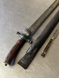 POIGNARD DE CHASSE ÉPEE COURTE AVEC COUTEAU ANTIQUE / VINTAGE Anciens Couteaux de Combat