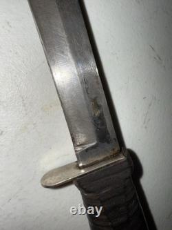 Poignard de tranchée couteau de combat vintage manche en cuir empilé lame de 6 5/8 pouces
