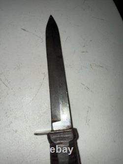Poignard de tranchée couteau de combat vintage manche en cuir empilé lame de 6 5/8 pouces