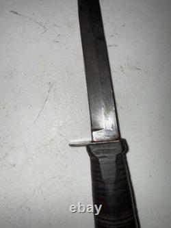 Poignard de tranchée couteau de combat vintage manche en cuir empilé lame de 6 5/8 pouces