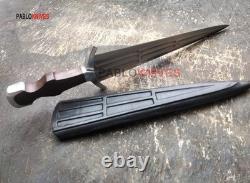 Réplique de dague italienne Cinquedea de chasse en acier J2 fabriquée à la main